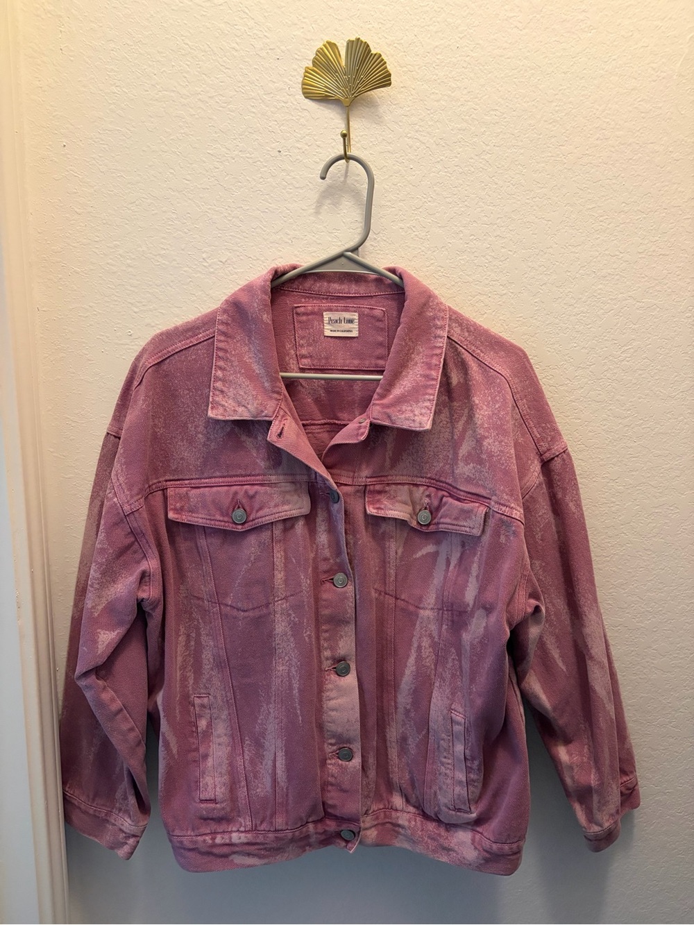 Peach Love California Pink Washed Denim Jacket Size Medium